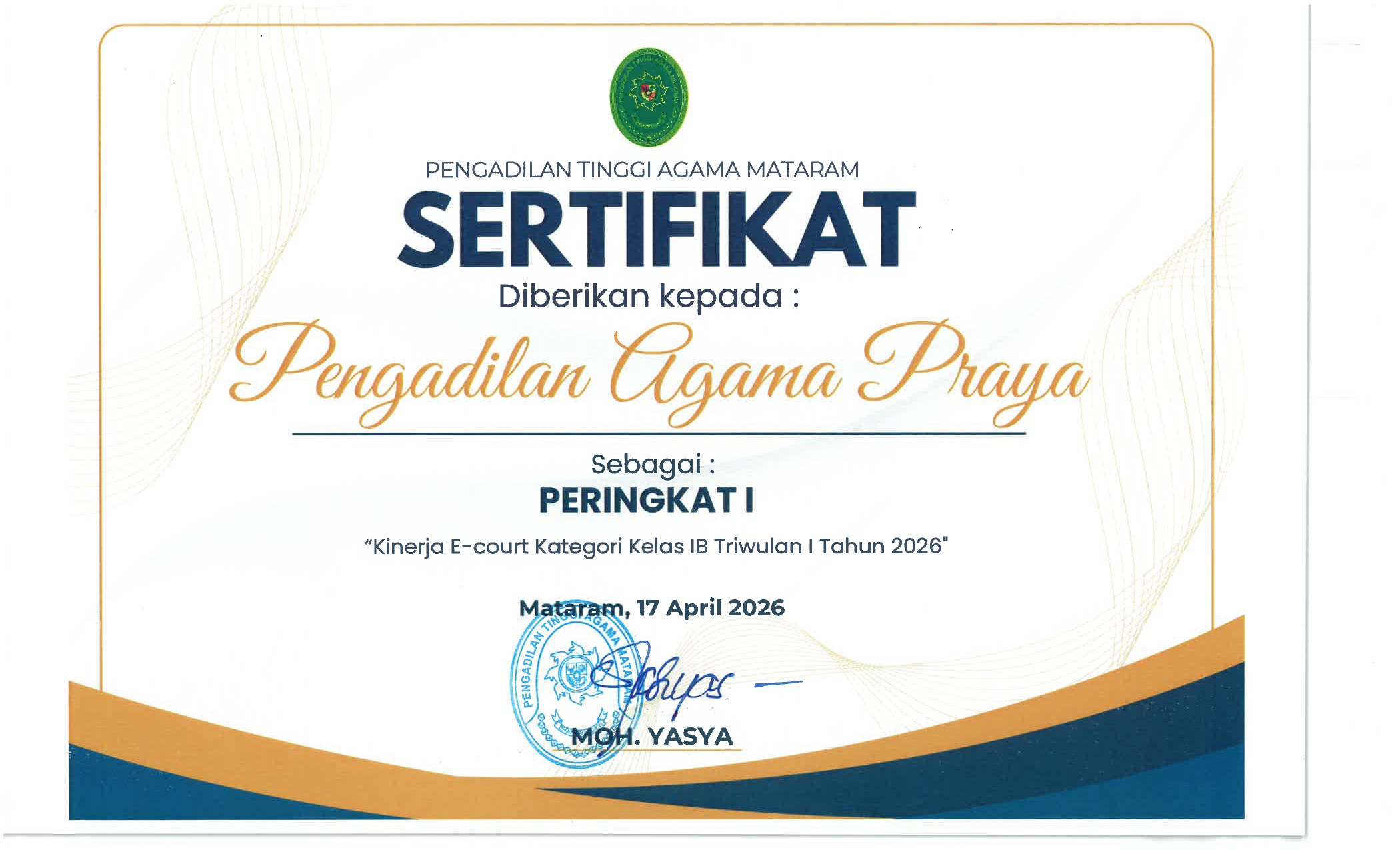 SERTIFIKAT PERINGKAT I E Court page 0001